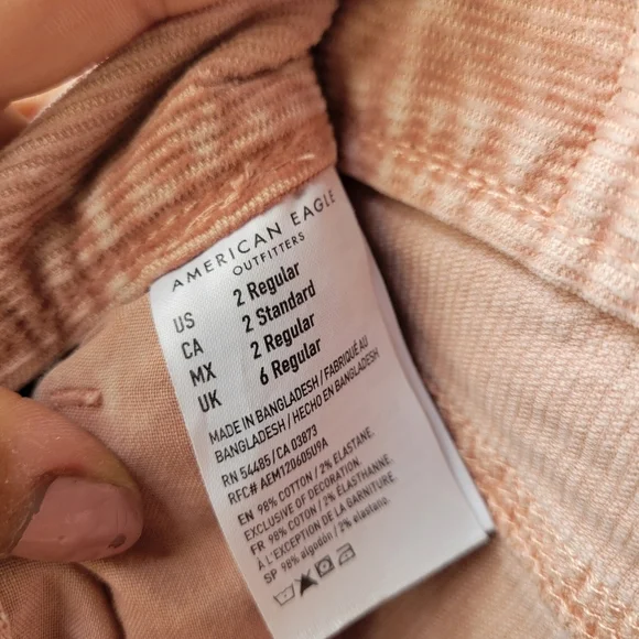 American Eagle Corduroy Pants Size 2 Super Stretch Soft Pink Color Rise 11" In - Picture 6 of 10